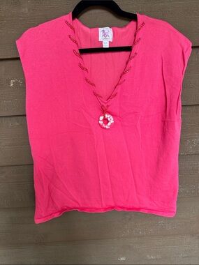Pink Poodle Sleeveless Pink Poodle V-Neck Tank Top with Pendant Accent size XL